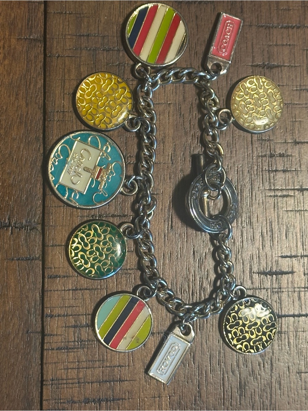 Vintage Y2K Coach Heritage Multicolor Enamel Charm Bracelet